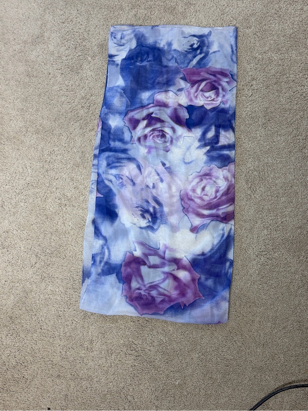 Blue Purple Floral Lightweight Scarf Rose Print 62x13.5